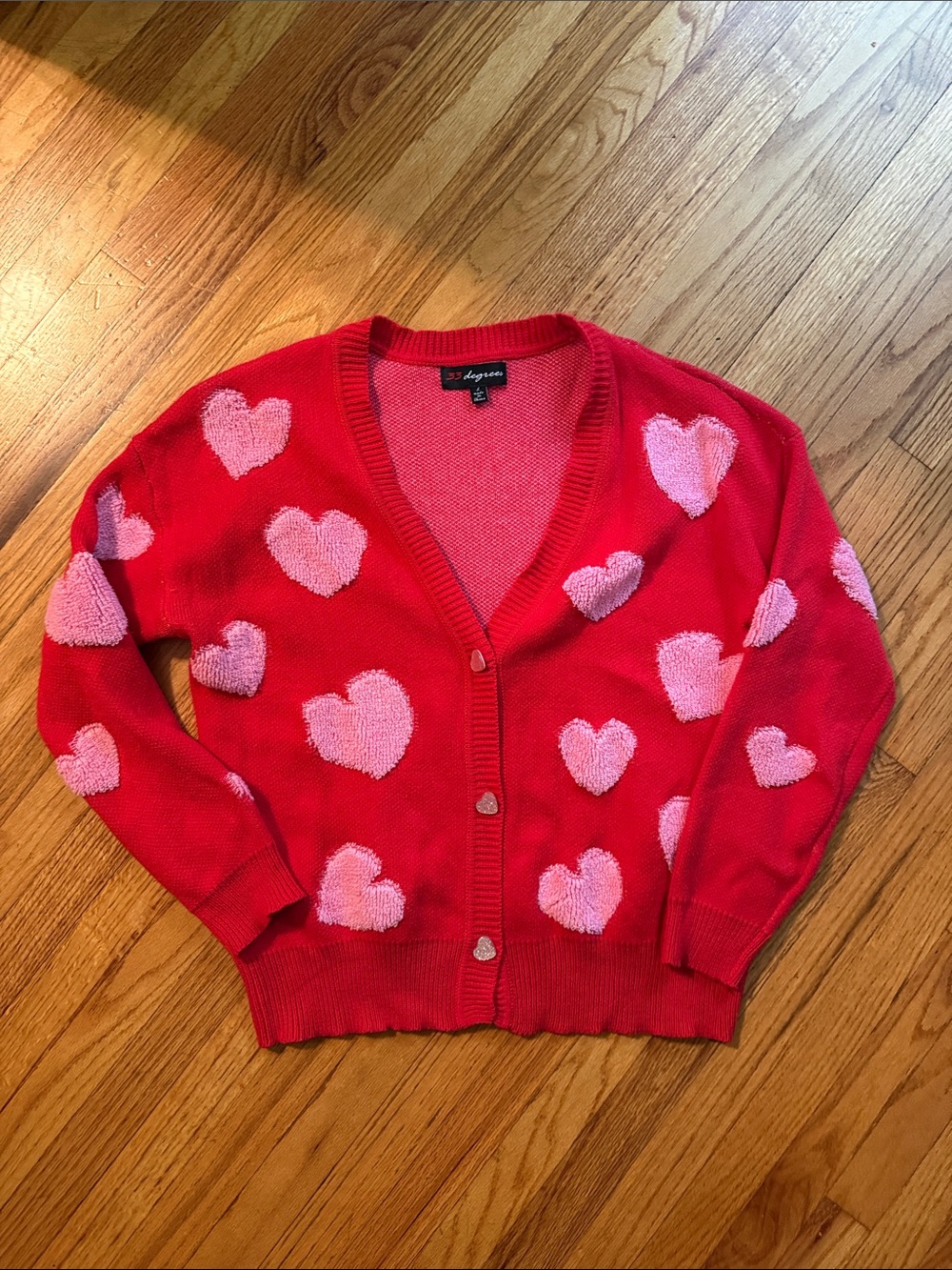 33 Degrees Red Cardigan with Pink Heart Motif Large Target Valentine’s Day